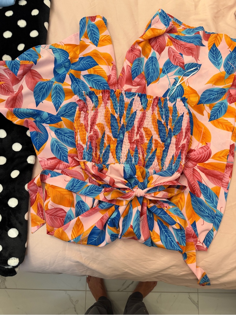 Floral Smocked Tie-Front Jumpsuit Pink Multi